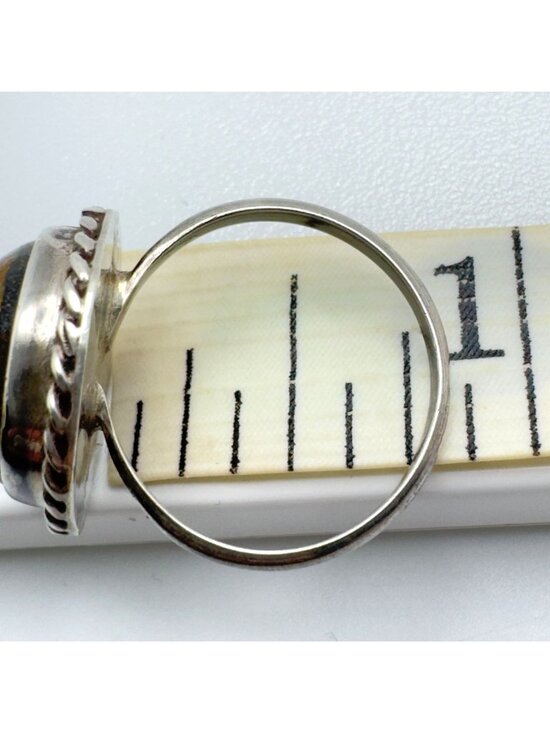 Sterling Silver Ring Turquoise Cabochon Twisted Rope Size 8 Artisan-Made Vintage - Picture 5 of 10